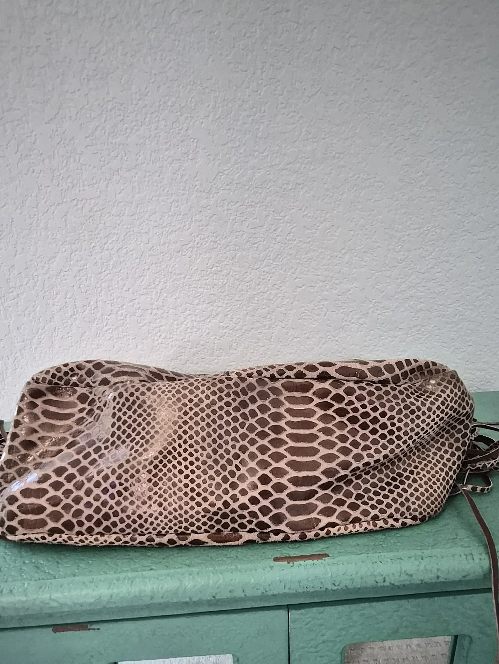 G.I.L.I. Got It Love It Snakeskin Embossed Leather Fringe Hobo Bag Brown
